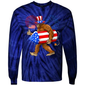 Bigfoot American Flag Funny 4th Of July Sasquatch Believe Tie-Dye Long Sleeve Shirt