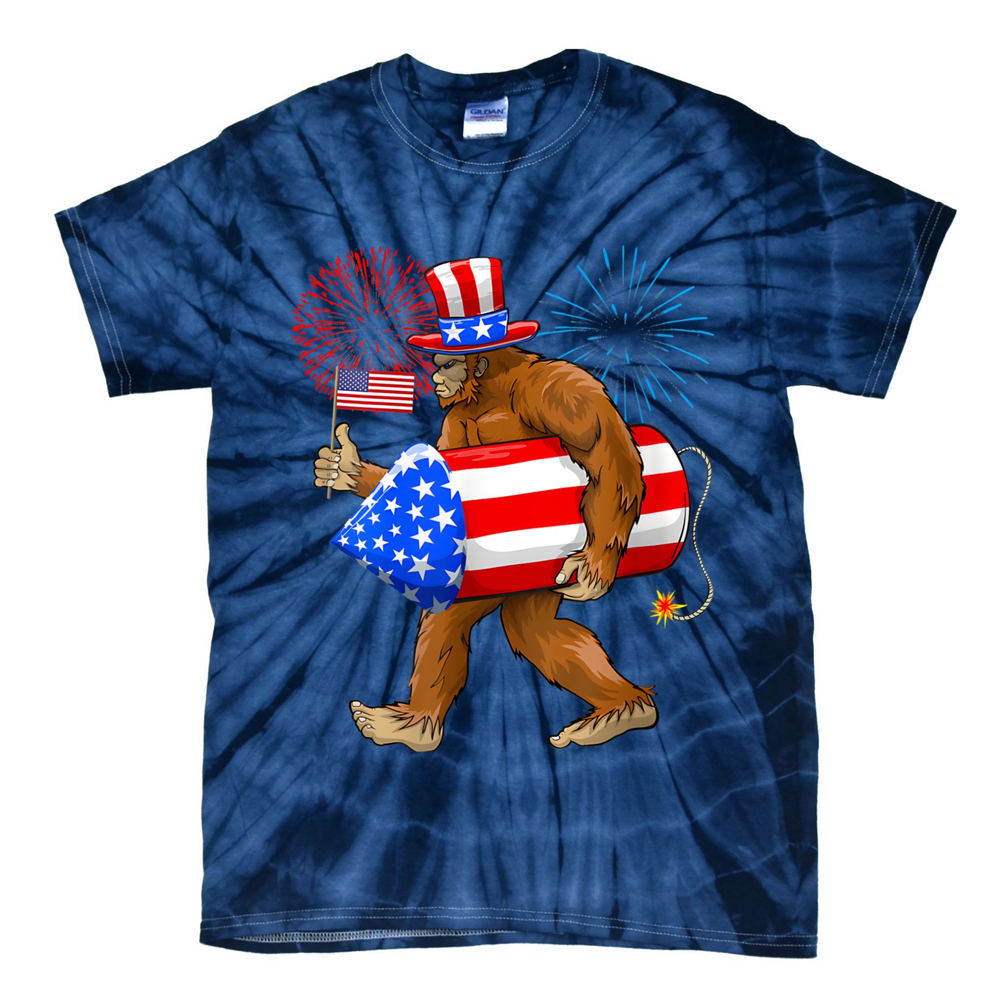 Bigfoot American Flag Funny 4th Of July Sasquatch Believe Tie-Dye T-Shirt