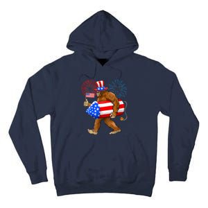 Bigfoot American Flag Funny 4th Of July Sasquatch Believe Tall Hoodie