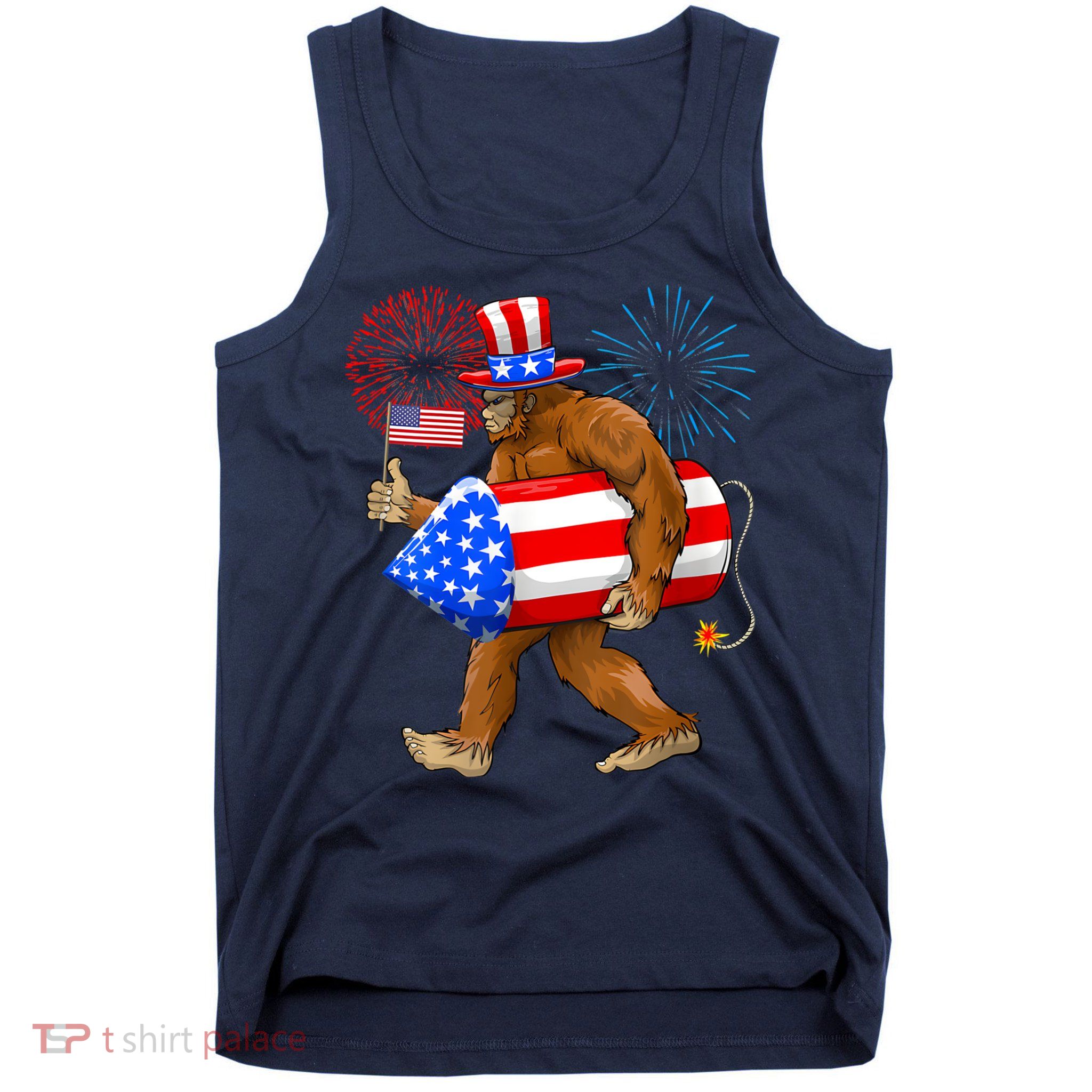 Bigfoot American Flag Funny 4th Of July Sasquatch Believe Tank Top