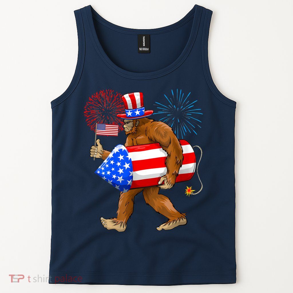 Bigfoot American Flag Funny 4th Of July Sasquatch Believe Tank Top