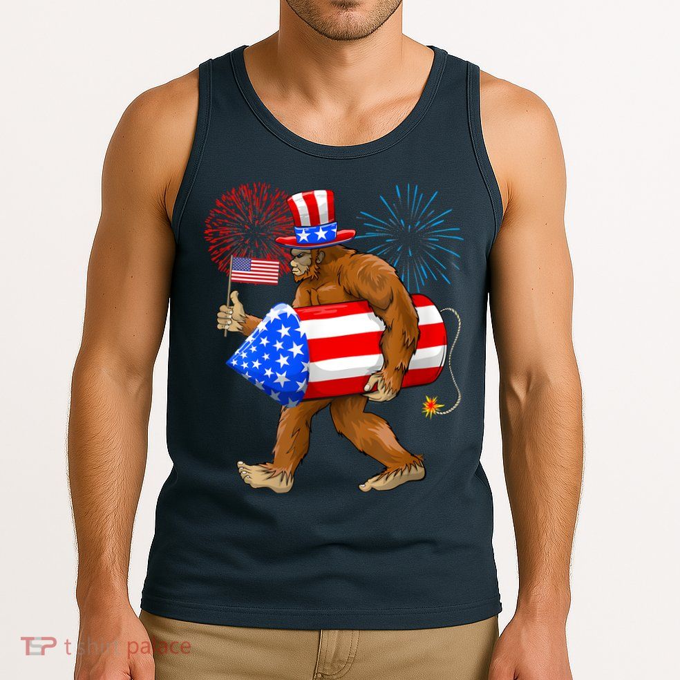 Bigfoot American Flag Funny 4th Of July Sasquatch Believe Tank Top