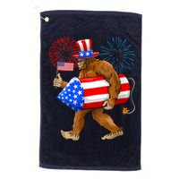 Bigfoot American Flag Funny 4th Of July Sasquatch Believe Golf Towel