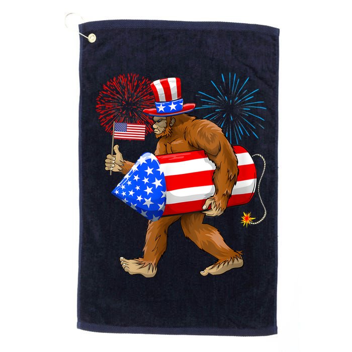 Bigfoot American Flag Funny 4th Of July Sasquatch Believe Golf Towel