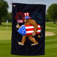 Bigfoot American Flag Funny 4th Of July Sasquatch Believe Golf Towel