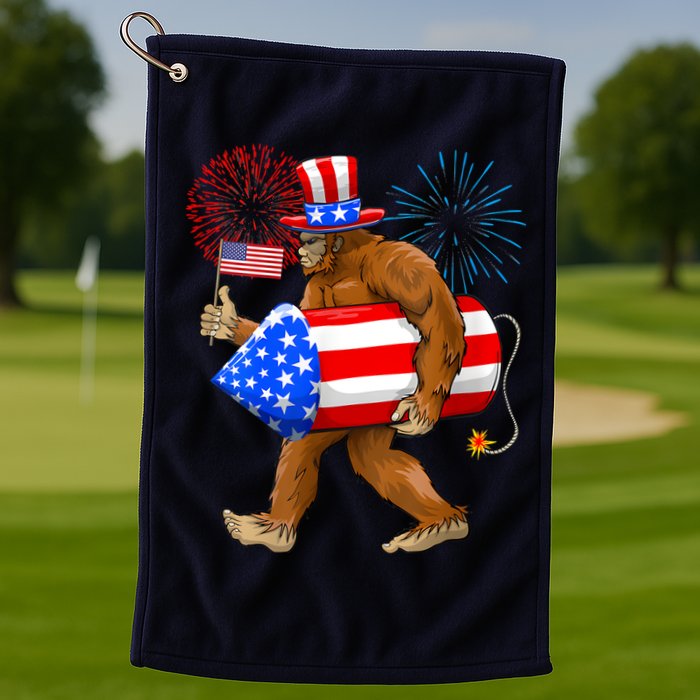 Bigfoot American Flag Funny 4th Of July Sasquatch Believe Golf Towel