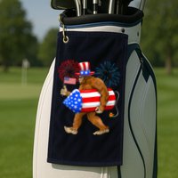 Bigfoot American Flag Funny 4th Of July Sasquatch Believe Golf Towel
