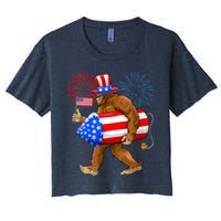 Bigfoot American Flag Funny 4th Of July Sasquatch Believe Women's Crop Top Tee