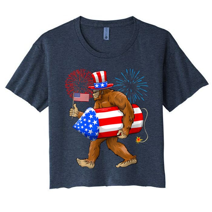 Bigfoot American Flag Funny 4th Of July Sasquatch Believe Women's Crop Top Tee