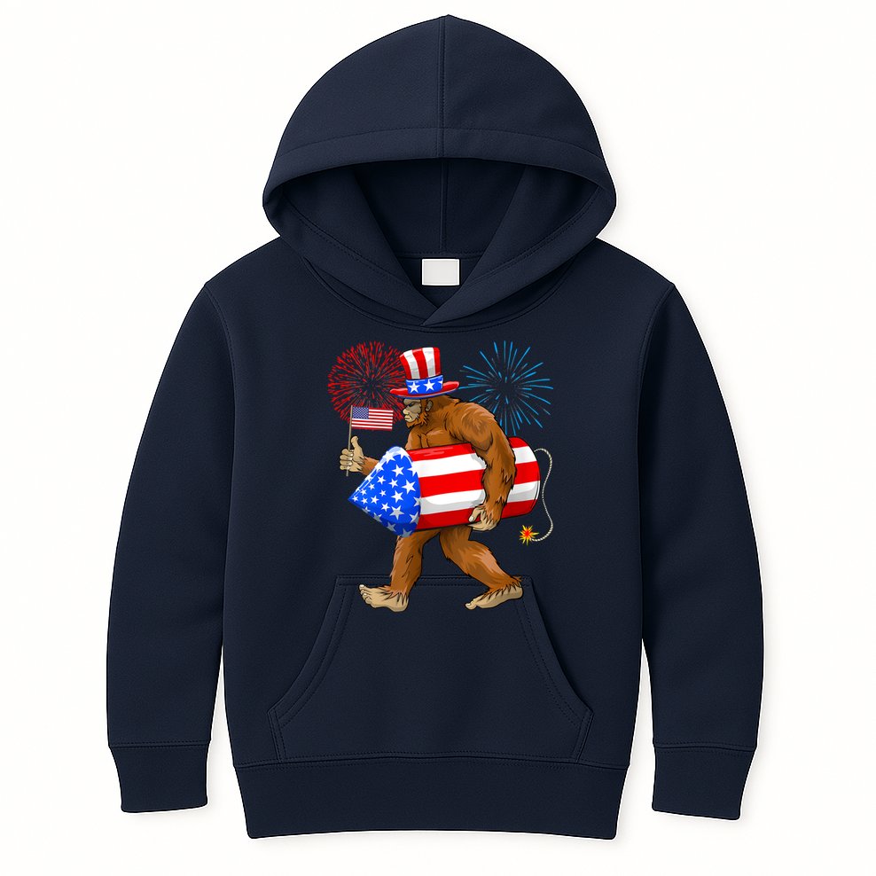 Bigfoot American Flag Funny 4th Of July Sasquatch Believe Kids Hoodie