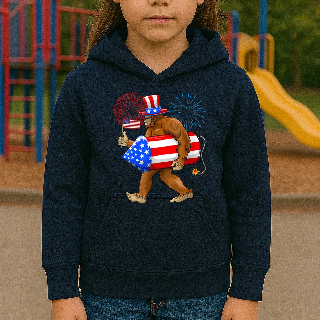 Bigfoot American Flag Funny 4th Of July Sasquatch Believe Kids Hoodie