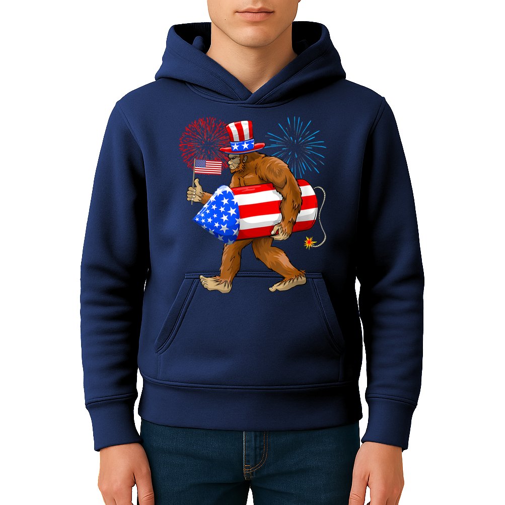 Bigfoot American Flag Funny 4th Of July Sasquatch Believe Kids Hoodie