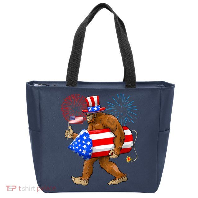 Bigfoot American Flag Funny 4th Of July Sasquatch Believe Zip Tote Bag