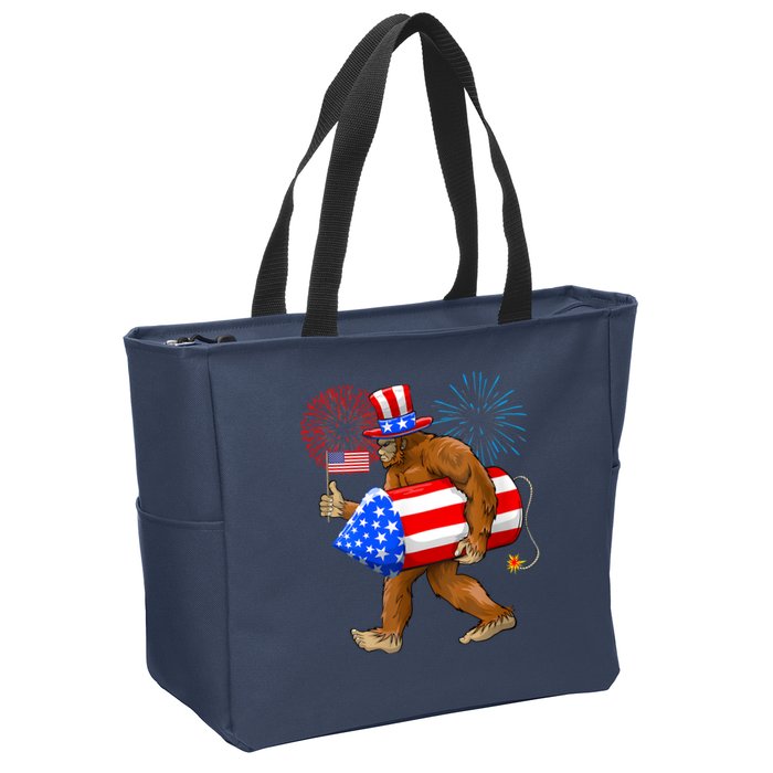 Bigfoot American Flag Funny 4th Of July Sasquatch Believe Zip Tote Bag