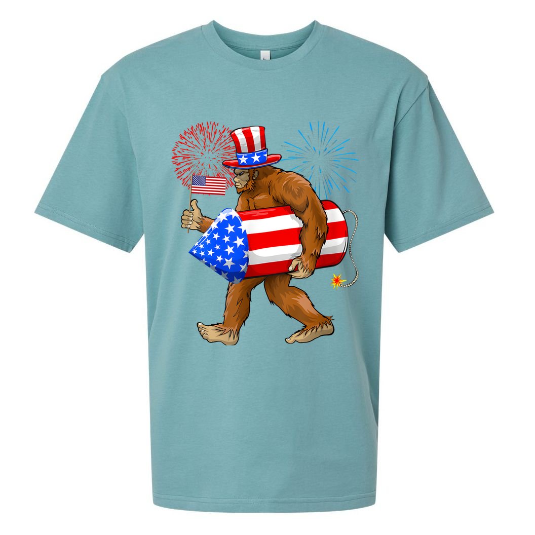 Bigfoot American Flag Funny 4th Of July Sasquatch Believe Sueded Cloud Jersey T-Shirt