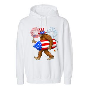 Bigfoot American Flag Funny 4th Of July Sasquatch Believe Garment-Dyed Fleece Hoodie