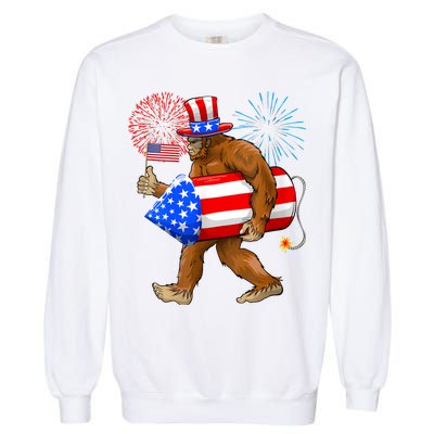 Bigfoot American Flag Funny 4th Of July Sasquatch Believe Garment-Dyed Sweatshirt