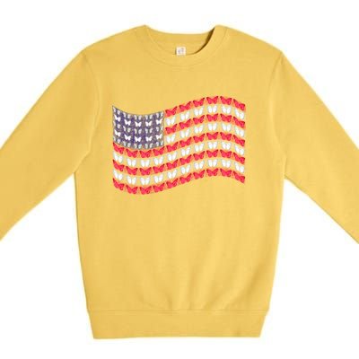 Butterflies American Flag 4th Of July Usa Butterfly Flag Gift Premium Crewneck Sweatshirt