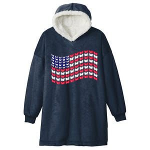 Butterflies American Flag 4th Of July Usa Butterfly Flag Gift Hooded Wearable Blanket