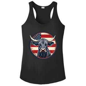 Bull American Flag Rodeo Distressed Cowboy Red Western Ladies PosiCharge Competitor Racerback Tank