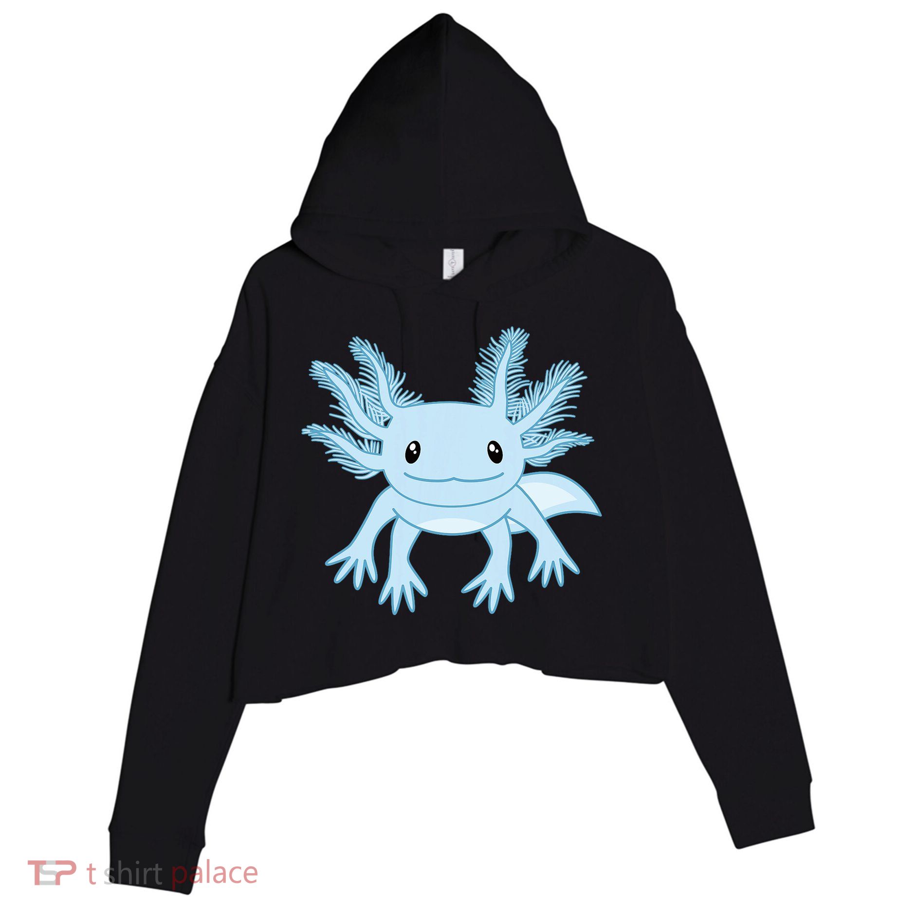 Blue Axolotl Funny Kawaii Axolotl Lover Crop Fleece Hoodie