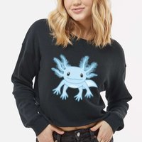 Blue Axolotl Funny Kawaii Axolotl Lover Cropped Pullover Crew