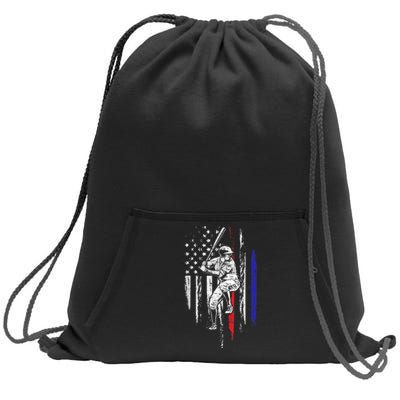 Baseball American Flag Batter Hitting USA 4th Of July Gift Sweatshirt Cinch Pack Bag