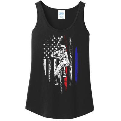 Baseball American Flag Batter Hitting USA 4th Of July Gift Ladies Essential Tank