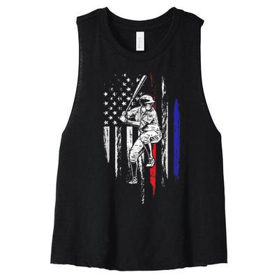 Baseball American Flag Batter Hitting USA 4th Of July Gift Women's Racerback Cropped Tank