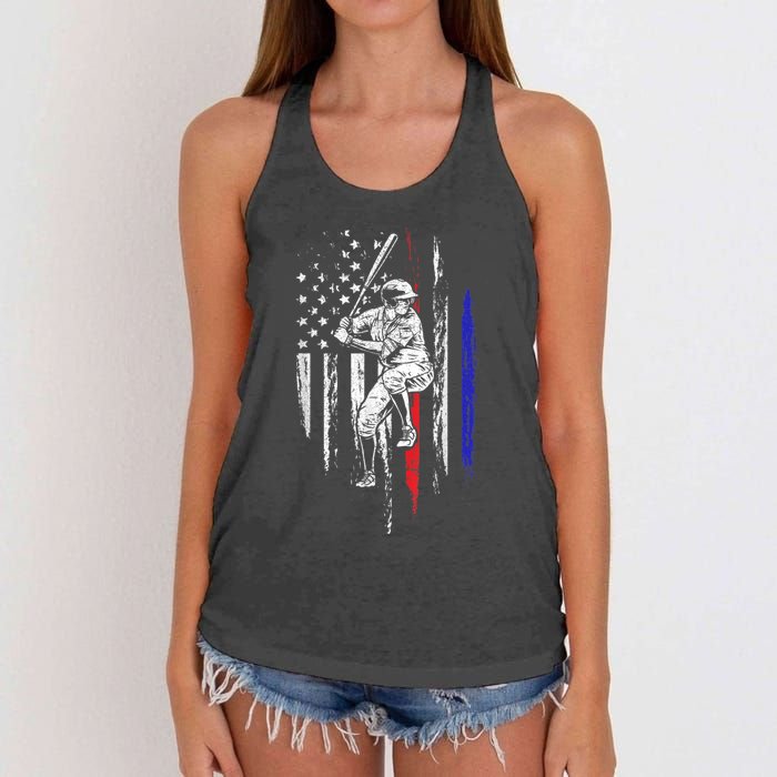 Baseball American Flag Batter Hitting USA 4th Of July Gift Women's Knotted Racerback Tank