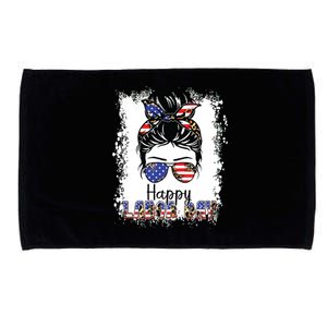 Bleached American Flag Happy Labor Day Messy Bun Hair Microfiber Hand Towel