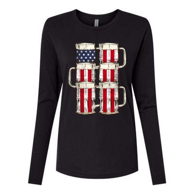 Beer American Flag Patriotic American Outfit 4th Of July Funny Gift Womens Cotton Relaxed Long Sleeve T-Shirt