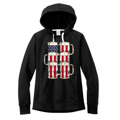 Beer American Flag Patriotic American Outfit 4th Of July Funny Gift Women's Fleece Hoodie