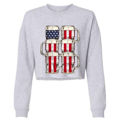 Beer American Flag Patriotic American Outfit 4th Of July Funny Gift Cropped Pullover Crew