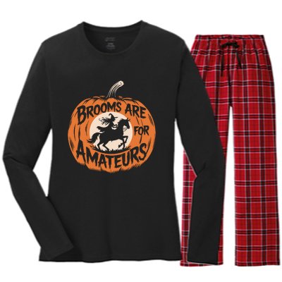 Brooms Are For Amateurs Witch Equestrian Horse Riding Women's Long Sleeve Flannel Pajama Set 