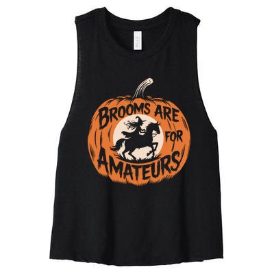 Brooms Are For Amateurs Witch Equestrian Horse Riding Women's Racerback Cropped Tank