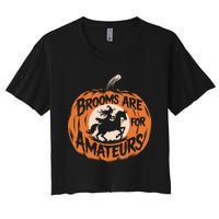 Brooms Are For Amateurs Witch Equestrian Horse Riding Women's Crop Top Tee