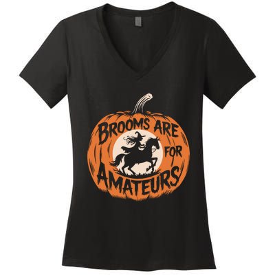 Brooms Are For Amateurs Witch Equestrian Horse Riding Women's V-Neck T-Shirt