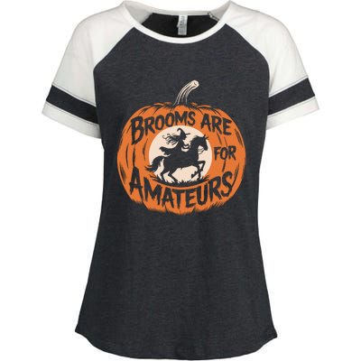 Brooms Are For Amateurs Witch Equestrian Horse Riding Enza Ladies Jersey Colorblock Tee