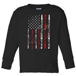 Bassoon American Flag 4th July Patriotic Music Toddler Long Sleeve Shirt