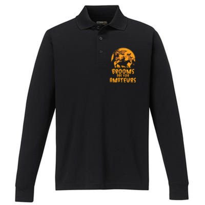 Brooms Are For Amateurs Witch Riding Horse Halloween Women Performance Long Sleeve Polo