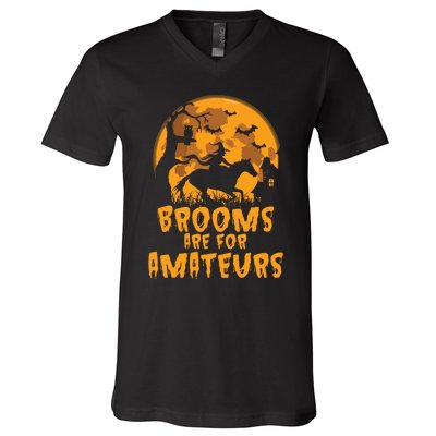 Brooms Are For Amateurs Witch Riding Horse Halloween Women V-Neck T-Shirt