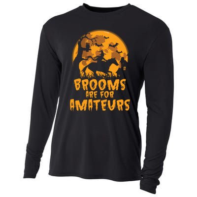 Brooms Are For Amateurs Witch Riding Horse Halloween Women Cooling Performance Long Sleeve Crew