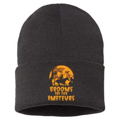 Brooms Are For Amateurs Witch Riding Horse Halloween Women Sustainable Knit Beanie