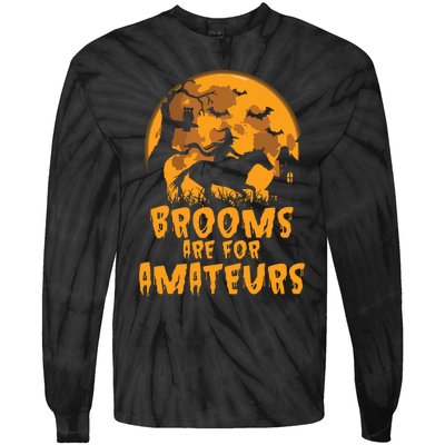 Brooms Are For Amateurs Witch Riding Horse Halloween Women Tie-Dye Long Sleeve Shirt