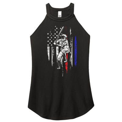 Baseball American Flag Batter Hitting USA 4th Of July Gift Women’s Perfect Tri Rocker Tank