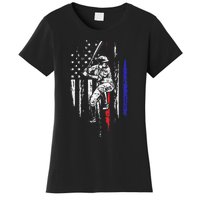 Baseball American Flag Batter Hitting USA 4th Of July Gift Women's T-Shirt