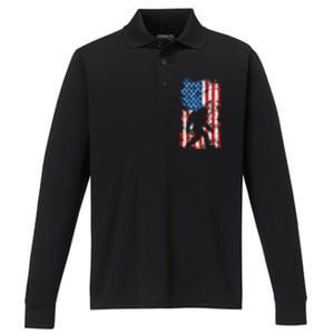 Bigfoot American Flag Sasquatch Performance Long Sleeve Polo