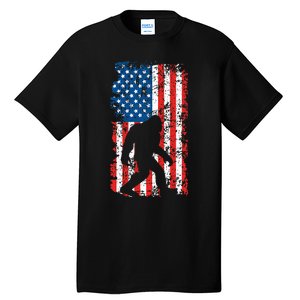 Bigfoot American Flag Sasquatch Tall T-Shirt