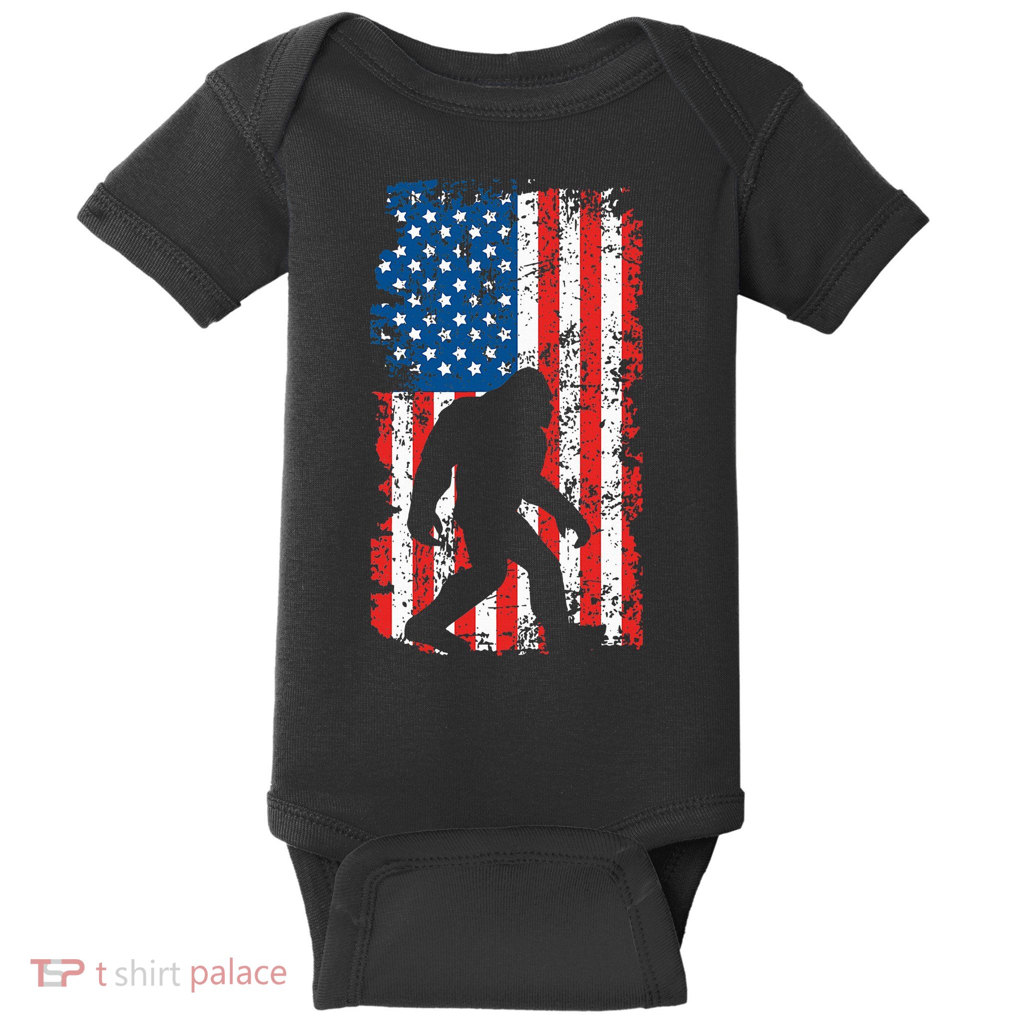 Bigfoot American Flag Sasquatch Baby Bodysuit